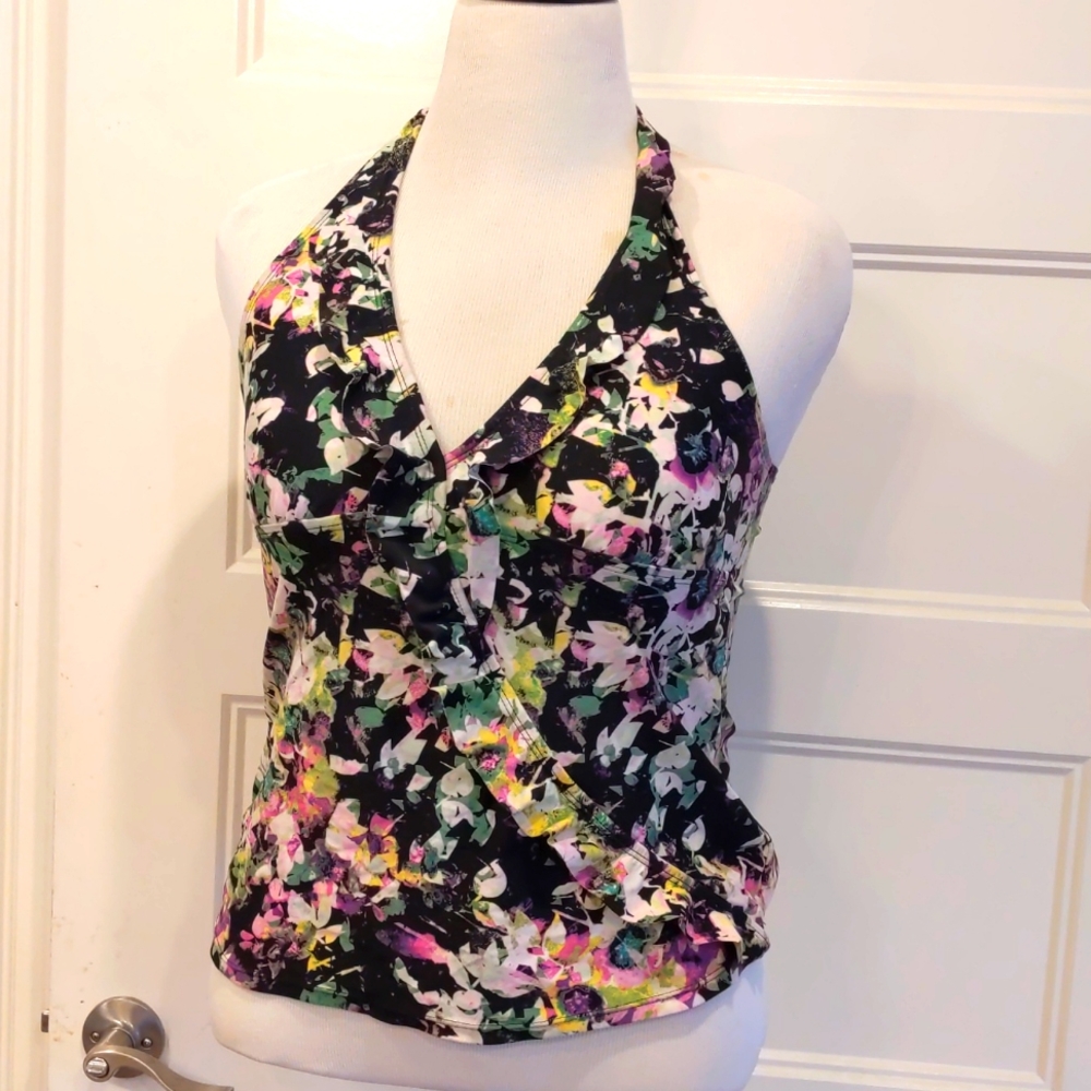 Assets Sara Blakely Spanx swimsuit tankini top Black Floral Large